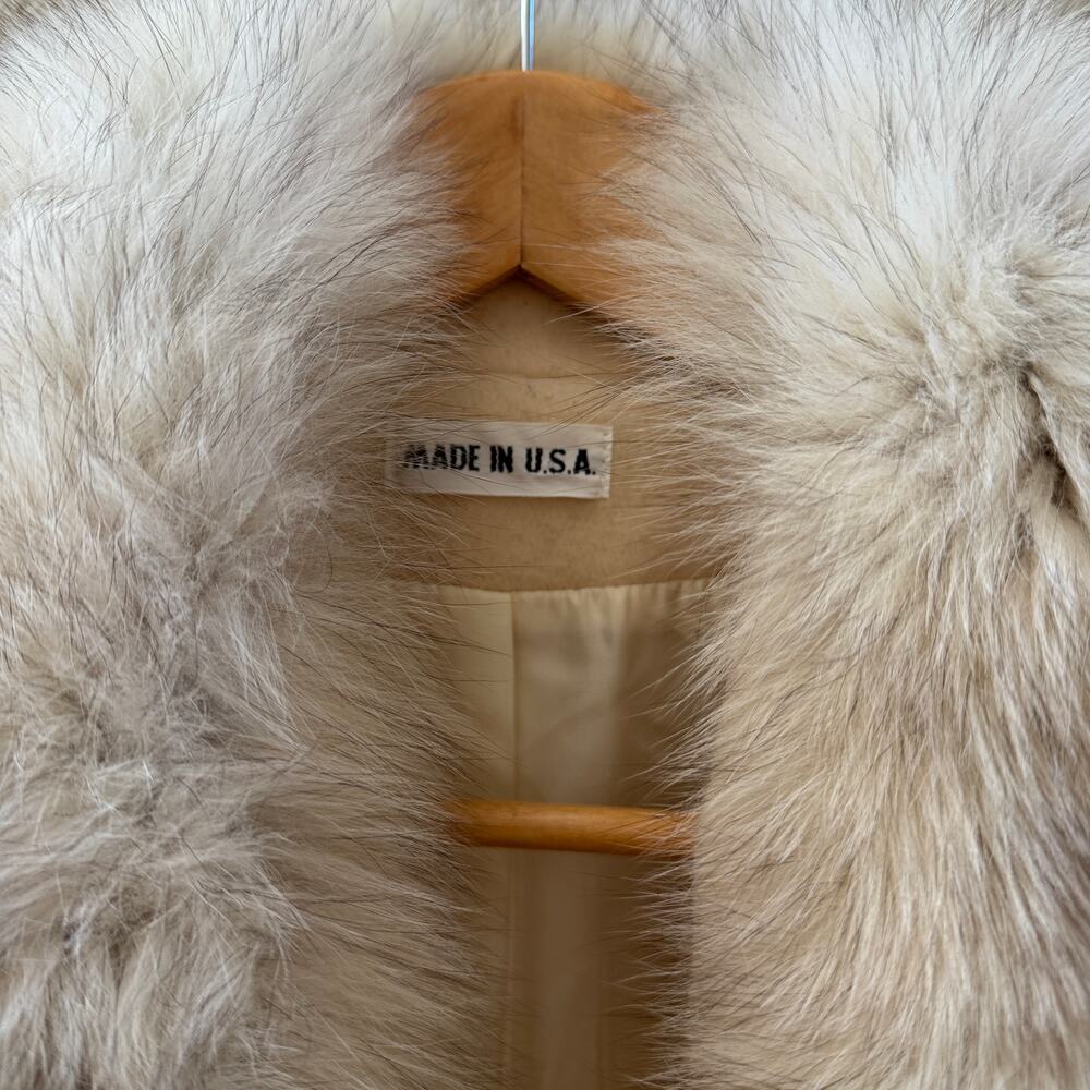 Vintage 1980's 100% Pure Wool Cream Fur Collar Long Coat - Picture 7 of 8
